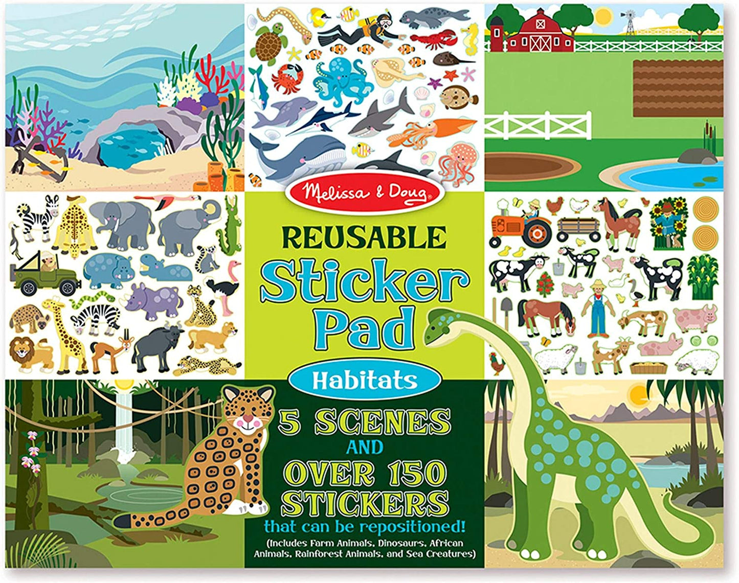Melissa & Doug Reusable Sticker Pad: Habitats - 150+ Reusable Stickers 7 Ounces - Kids Animal Activities,